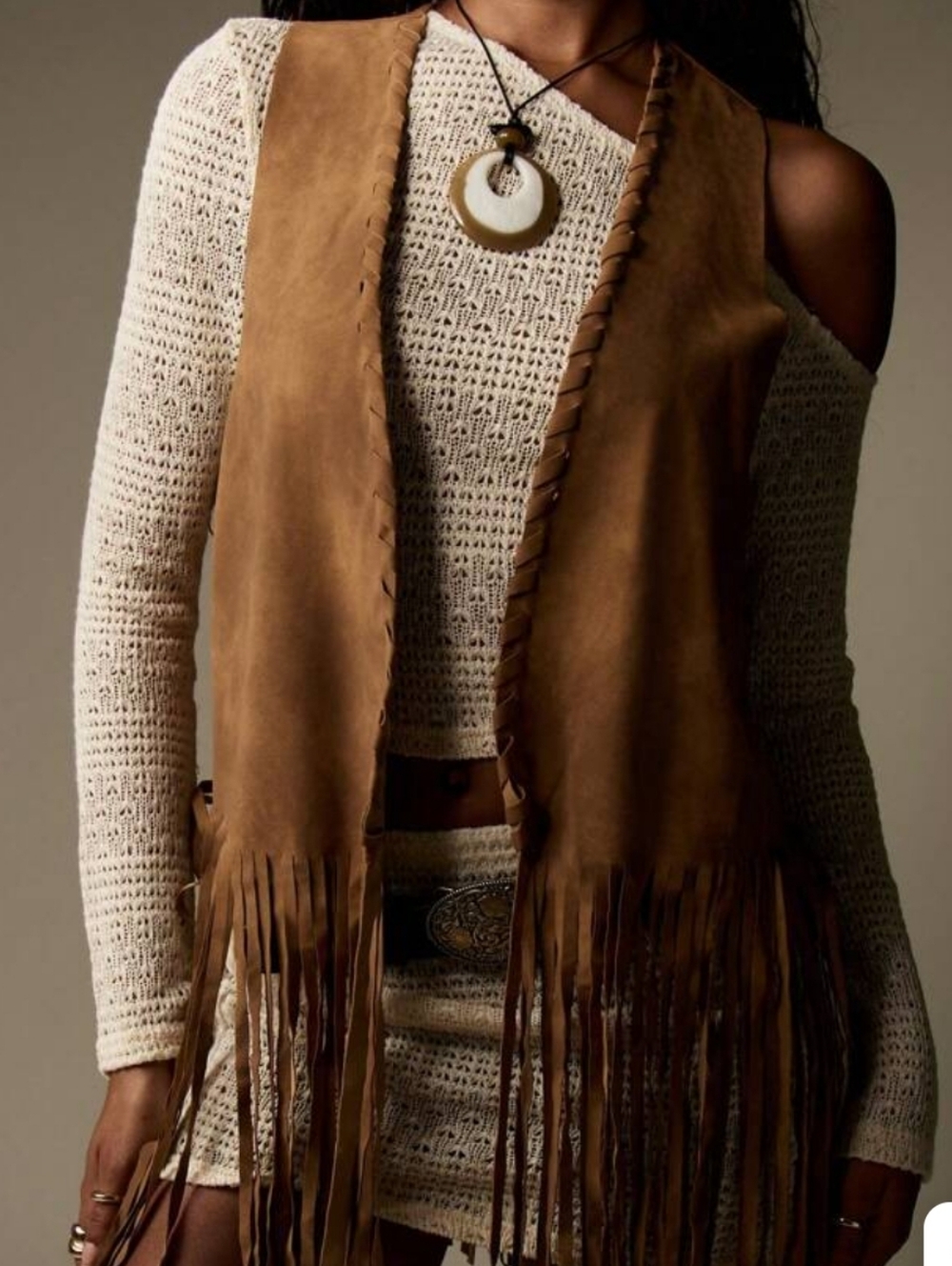 Missguided Brown Faux Suede Fringe Vest - Picture 2 of 8